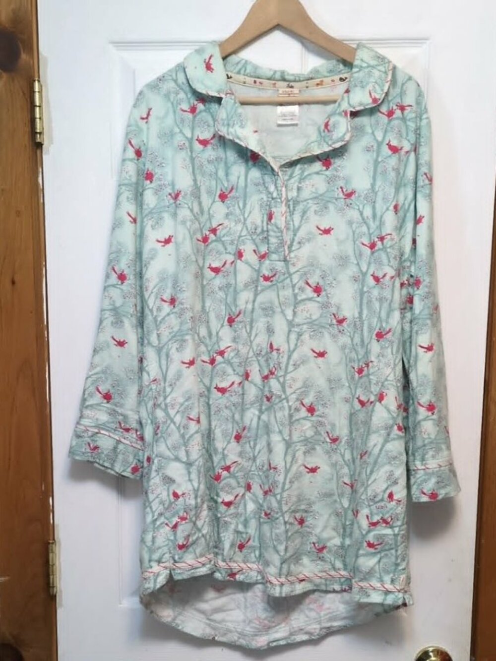Munki Munki Flannel Short Nightgown Size L Cardinals Shirtstyle Sleepshirt Cozy